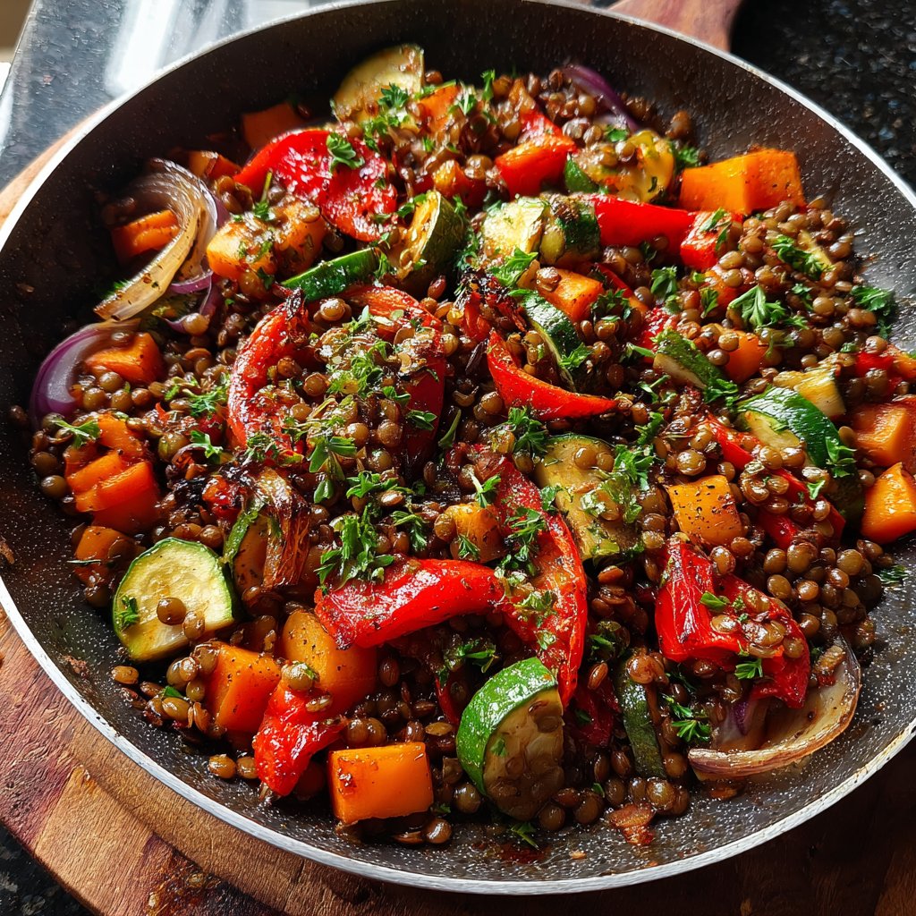Roasted Veggie Lentil Skillet